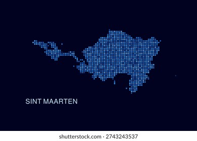 Sint Maarten Map - Blue Dotted Halftone Vector Illustration on Dark Navy Background, Abstract Circle Grid Silhouette Design for Infographic and Modern Presentation Use.