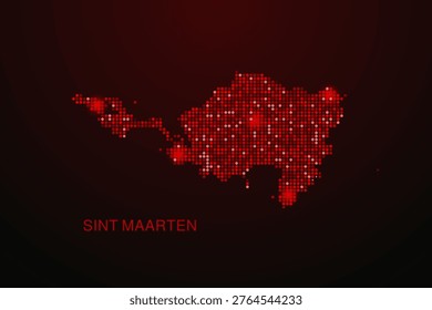 Sint Maarten Map - Digital dotted map with glowing red points on dark background, modern technology style, abstract data network design, clean minimal vector illustration.