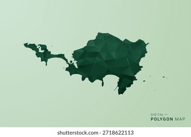 Karte von Sint Maarten - Vektorgrafik im Stil eines grünen Polygons, geometrisches Design mit niedrigem Poly und sauberer Silhouette auf weichgrünem Hintergrund.