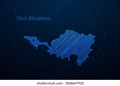 Sint Maarten map hand drawn scribble sketch.Vector map in futuristic style on dark blue space background. Vector illustration.