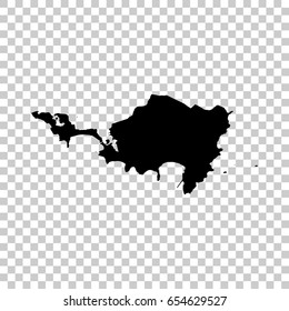 Sint Maarten map isolated on transparent background. Black map for your design. Vector illustration, easy to edit.