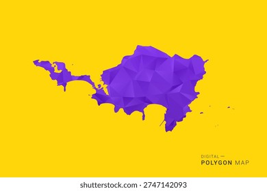 Sint Maarten Map - Low poly polygon map in vibrant purple gradient on bold yellow background, modern minimal geometric style, clean digital vector illustration.