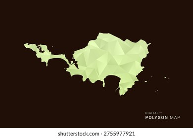Sint Maarten Map - Low poly polygon map in soft light green gradient on dark brown background, modern minimal geometric style, clean abstract vector illustration design.
