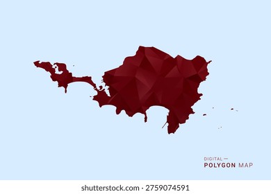 Sint Maarten Map - Low poly polygon map in deep red gradient on light blue background, modern minimal geometric design, vector illustration with faceted triangulated style.