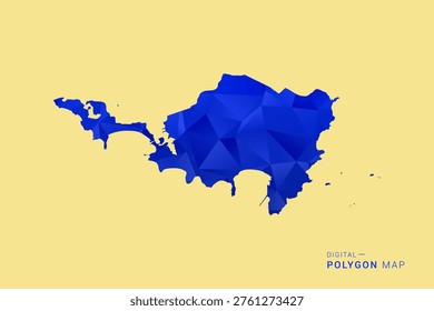 Sint Maarten Map - Low poly polygon map in deep blue gradient on soft beige background, modern minimal geometric design, clean abstract vector illustration with faceted triangulated style.