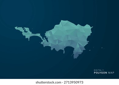 Mapa de Sint Maarten - Ilustración vectorial de estilo polígono con degradado azul azulado, diseño geométrico de bajo contenido de polietileno, inspirado en la Tecnología digital y silueta limpia sobre fondo oscuro.