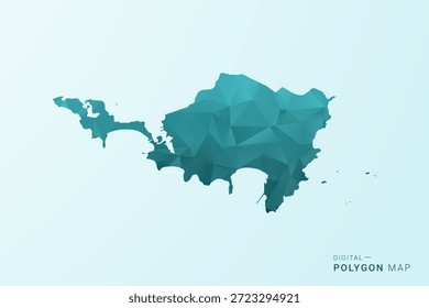 Mapa de São Martinho - Ilustração vetorial estilo polígono em azul-verde azul-escuro design geométrico baixo poli, silhueta mínima moderna.