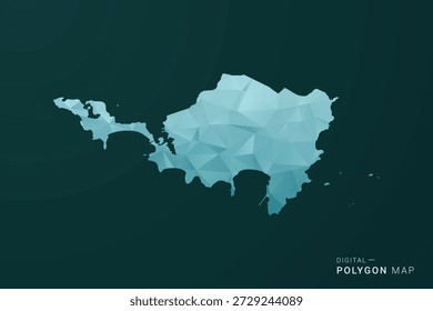Mapa de Sint Maarten - Ilustración vectorial de estilo polígono en diseño geométrico de bajo poli verde y azul, silueta mínima limpia para infografía.