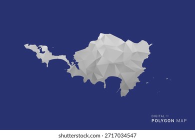 Mapa de São Martinho - Ilustração do vetor do estilo do mapa branco e preto do polígono, projeto geométrico da poly baixa, isolado no fundo azul.
