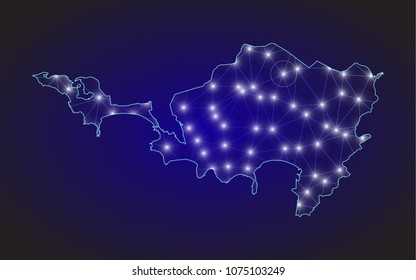 Sint Maarten map of polygonal mosaic lines network, rays and space stars of vector illustration