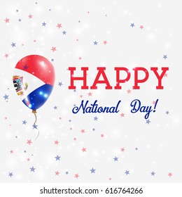 Sint Maarten National Day patriotic poster. Flying Rubber Balloon in Colors of the Dutch Flag. Sint Maarten National Day background with Balloon, Confetti, Stars, Bokeh and Sparkles.