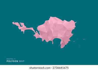 Sint Maarten polygon map vector illustration in low poly geometric style, soft pastel colors with pink and teal green tones, clean silhouette on solid background, ideal for infographic.