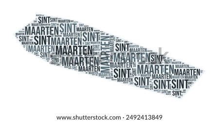 Sint Maarten region word cloud. Country shape design. Sint Maarten colored illustration. Region names collage cloud. Vector illustration.