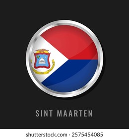 Sint Maarten round framed national flag. Circular glossy flag of Sint Maarten