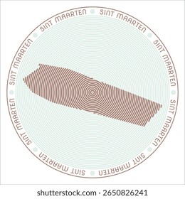 Sint Maarten round logo design. Country shape build of rings. Sint Maarten text around the country. Vector Illustration.
