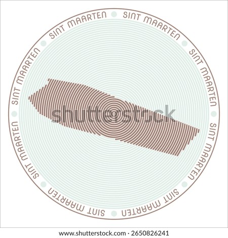 Sint Maarten round logo design. Country shape build of rings. Sint Maarten text around the country. Vector Illustration.
