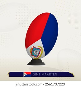 Sint Maarten Rugby Ball on Rugby Kicking Tees with Modern Design. Illustration perfect for sports, national pride, and rugby-related projects.