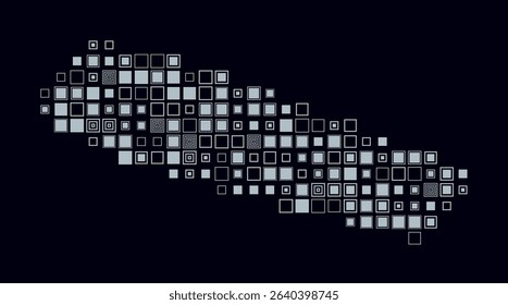 Sint Maarten, shape of the country built of colored cells. Digital style map of Sint Maarten on a dark background. Large size square blocks. Plain vector illustration.