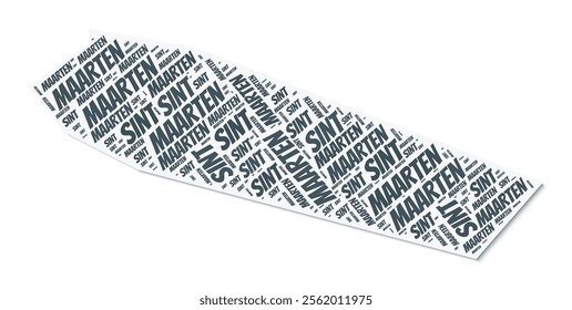 Sint Maarten shape text cloud. Country border with shadow on white background. Sint Maarten with regions division in vintage gazette style. Elegant vector illustration.