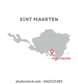 sint maarten vector map illustration, country map silhouette with mark the capital city of sint maarten inside. vector illustration