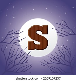 Sinterklaas day concept - chocolate letter S on moonlight background - holiday illustration