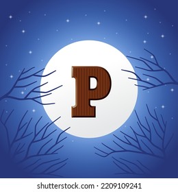 Sinterklaas day concept - chocolate letter P on moonlight background - holiday illustration