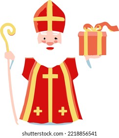 Sinterklaas (dutch santa) with gift,  isolated