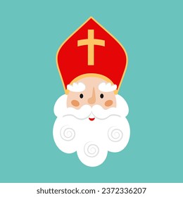 Sinterklaas face cartoon illustration. Saint Nicholas Day theme. Winter Dutch or Belgium holiday. Vector isolated illustration in flat style.