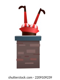 Sinterklaas friend deliver gifts and stuck in chimney - vector illustration isolated