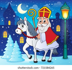 Sinterklaas en la imagen del tema del caballo 3 - ilustración del vector eps10.