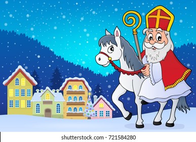 Sinterklaas en la imagen del tema del caballo 2 - ilustración del vector eps10.