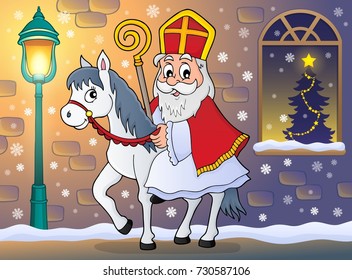 Sinterklaas en la imagen del tema del caballo 7 - ilustración del vector eps10.