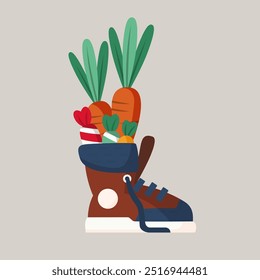 Sinterklaas or Saint Nicholas - boot filled with gifts - candies, sweets, carrots - isolated