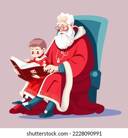 Sinterklaas, santa o abuelo leyendo un libro con un niño