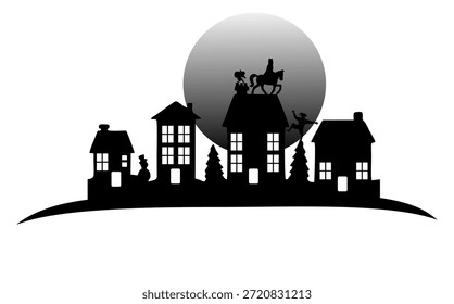 Sinterklaas Silhouette - Sinterklaas oder Sankt Nikolaus kommen mit Geschenken in die Stadt.	
