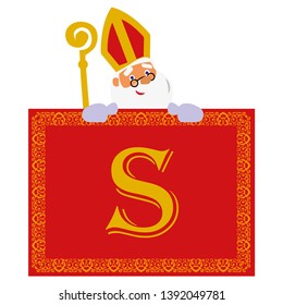 sinterklaas smiling from behind big banner