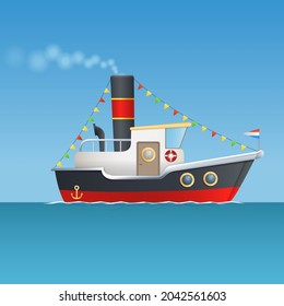 Sinterklaas Steamboat Isolated On Transparent Background - Vector Illustration