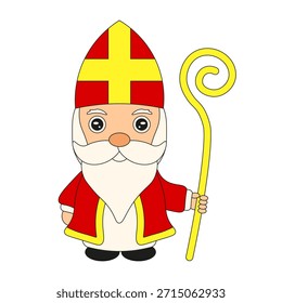 Sinterklaas, Vektorzeichen, einzeln auf transparentem Hintergrund. Nettes handgezeichnetes Sinterklaas-Zeichenvorlagendesign. Perfekt für Weihnachtskarten Poster Banner Design. Bearbeitbarer Strich EPS 10