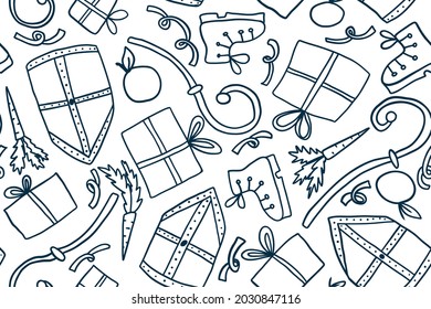 Sinterklaas vector outline seamless pattern - design for fabric, wrapping, textile, wallpaper, background.