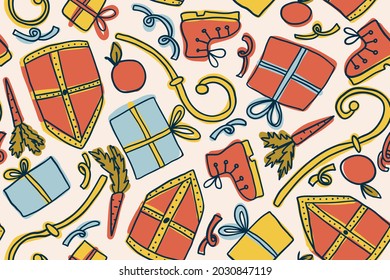 Sinterklaas vector seamless pattern - design for fabric, wrapping, textile, wallpaper, background.