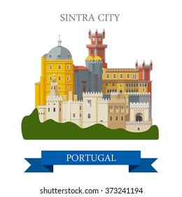 Sintra City in Portugal. Flat cartoon style historic sight showplace attraction web site vector illustration. World countries cities vacation travel sightseeing collection.