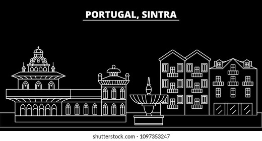 Sintra silhouette skyline. Portugal - Sintra vector city, portuguese linear architecture, buildings. Sintra travel illustration, outline landmarks. Portugal flat icon, portuguese line banner