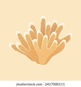 Sinularia drawn on a yellow background, sea coral, vector illustration.
