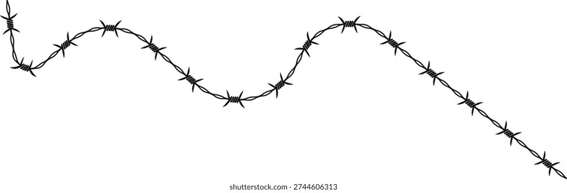 Sinuous barbed wire forming a broken wave-like structure with sharp barbs evenly distributed along its twisted metal form.