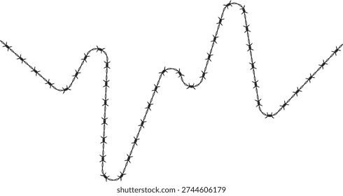 Sinuous barbed wire segmented into a broken line pattern with sharp barbs evenly spaced along its twisted structure.