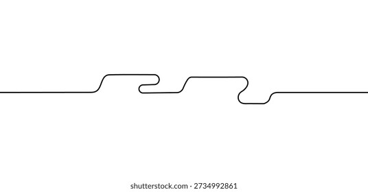 Sinuous black line sketch of flowing sea waves depicting rhythmic movement and ocean surf