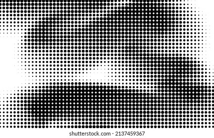 Sinuous curve, line, wave in in halftone dots effect. Vector.