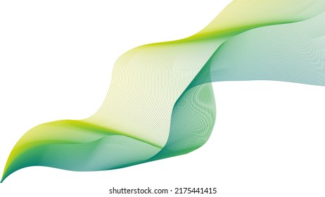 Sinuous lines. Vector abstract background with yellow and green lines creating a wave. Illustration in a minimalist style.