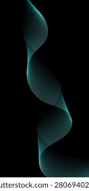 Sinuous teal ribbon of glowing translucent light