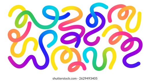 Sinuous twisting rainbow shapes - looping curvy lines, undulating swirls gradient vivid hues abstract pattern. Dynamic winding snake like organic flowing forms wavy liquid colorful texture.